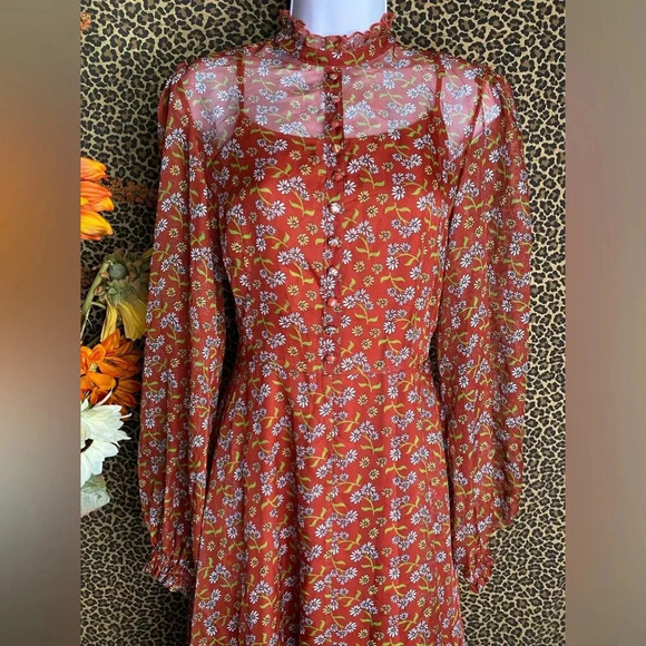 🦋B2G1🦋UNIQUE VINTAGE Rust Brown Leona Swing Dress NWOT | MEDIUM | - Picture 4 of 11